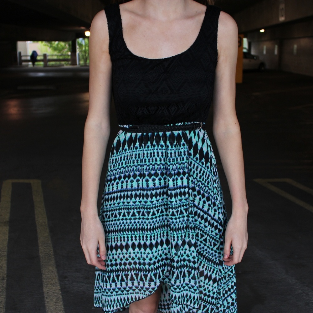 Black and Blue High-Low Dress
